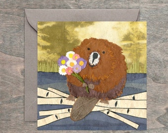 Framable Greetings— Beaver & Asters and Other Cute Creature Square 4 x 4" Art Cards