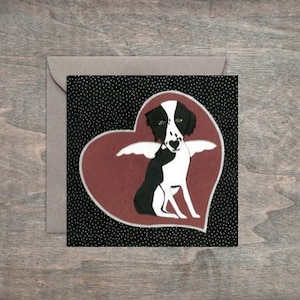 Saudações emolduradas - cartões de arte com cachorro anjo preto e branco e animais fofos