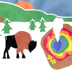 Winter Yellowstone Buffalo- gematteerd en ingelijste Giclee prints van handgesneden papier collage origineel ontwerp (verschillende maten)