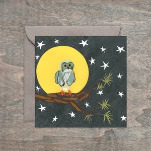 Cartes de voeux à encadrer : chouette pleine lune et nuit dans la nature 4 x 4 pouces cartes