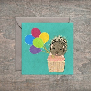 Cartes postales à encadrer : petit gâteau hérisson et bouquet de ballons carrés 4 x 4 po.