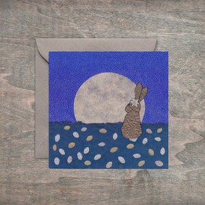 Salutations encadrables — Carte d'art carrée Lune magique Pâques Lièvre 4 x 4 po