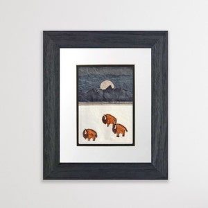 Moonlit Buffalos— Matted & Framed Giclee Prints from Hand Cut Original Paper Collage Design (Various Sizes)