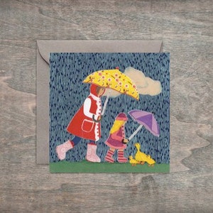Salutations encadrables - Carte d'art carrée de 4 x 4 po pour maman, fille et canetons pour un jour de pluie