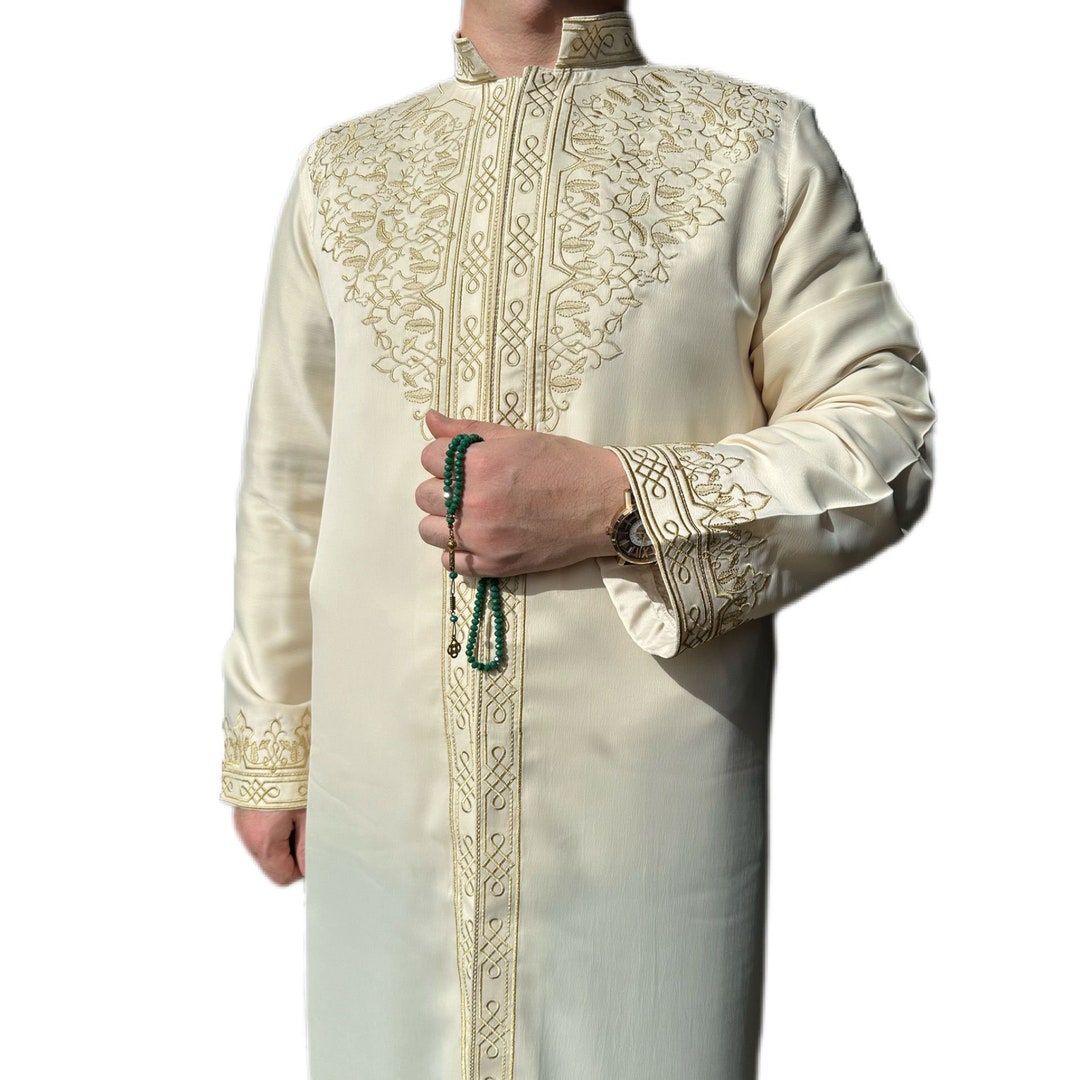 Satin Fabric Prayer Cream Color Robe Harakani, Cübbe, Punto Jubbah ...