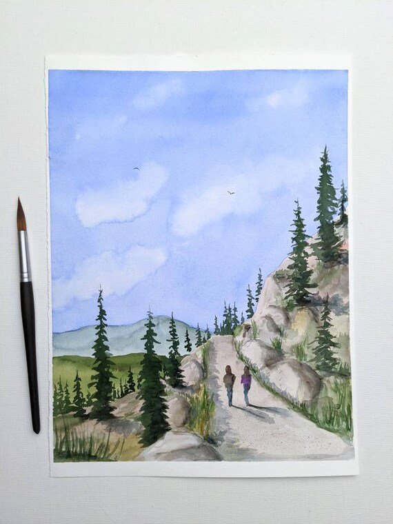 Hiking Trail in the Mountains ORIGINAL Watercolor Painting | Etsy