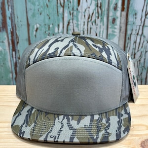 Richardson 168 7 Panel Trucker Hat Khaki/Bottomland/Loden Blank