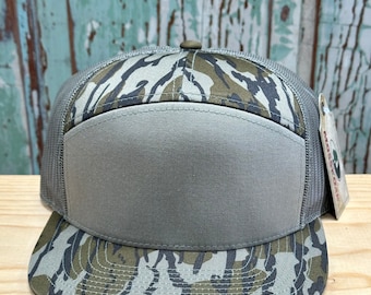 Richardson 168 7 Panel Trucker Hat Khaki/Bottomland/Loden Blank