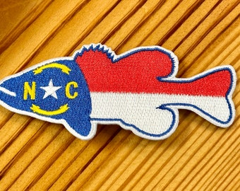 Bass Fish North Carolina State Flag Patch 4.00"L x 1.75"H
