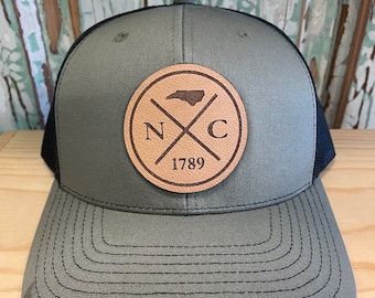 North Carolina Cross Leather Patch NC Trucker Hat