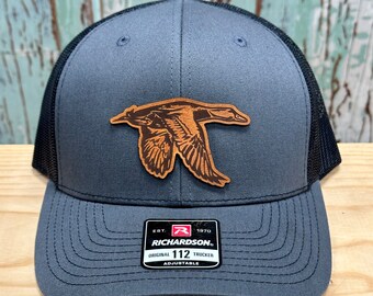Mallard Flying Leather Patch Trucker Hat Richardson 112