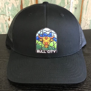 Bull City Stained Glass Patch Durham NC Trucker Hat Black/Black