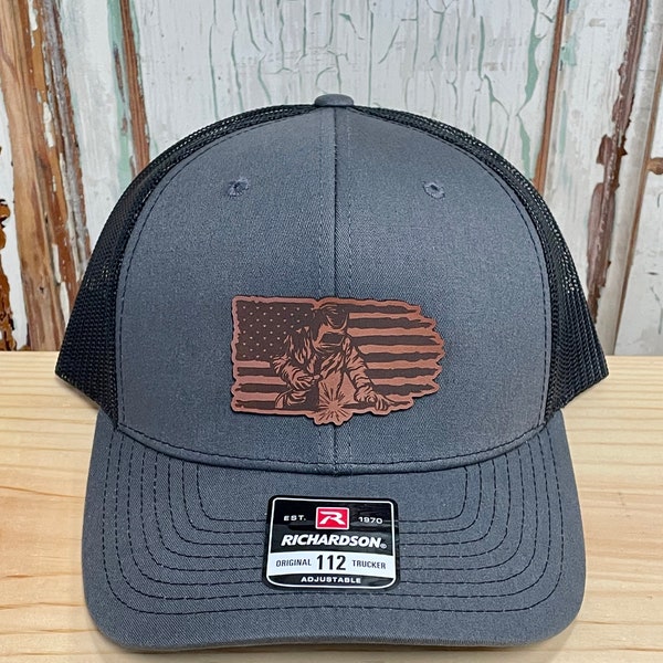 USA Welder Leather Patch Trucker Hat Richardson 112