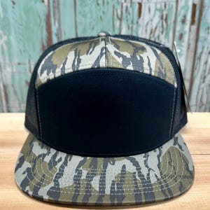 Richardson 168 7 Panel Trucker Hat Black/Bottomland/Black Blank