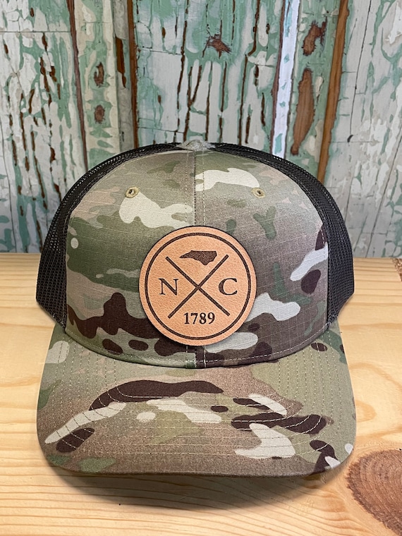 North Carolina Cross Leather Patch Snapback Trucker Hat Multicam