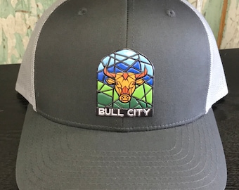 Bull City Stained Glass Patch Durham NC Trucker Hat Charcoal/Grey