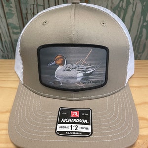 Pintail Floating Duck Patch Trucker Hat Snap Back Khaki/White