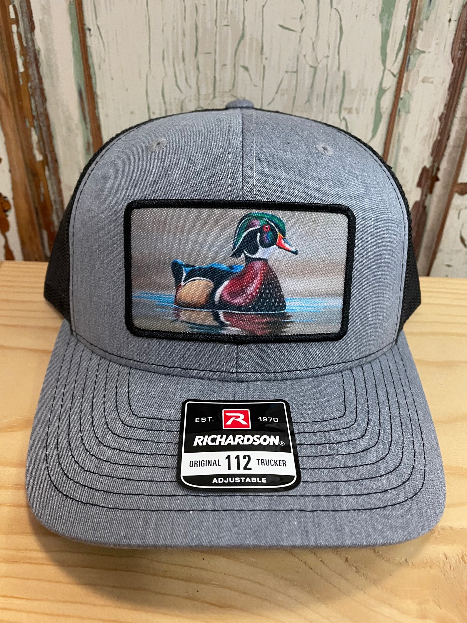 Wood Duck Patch Trucker Hat Richardson 112 Heather Grey/Black Etsy