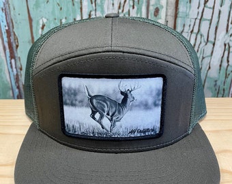 Running Deer Patch 7 Panel Trucker Hat Snap Back Richardson 168