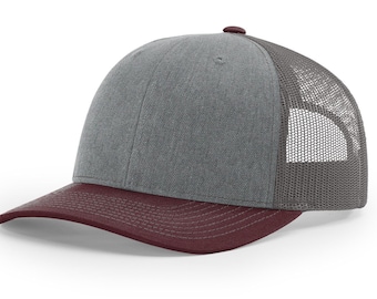 Richardson 112 Trucker Hat Heather Grey/Charcoal/Maroon Blank