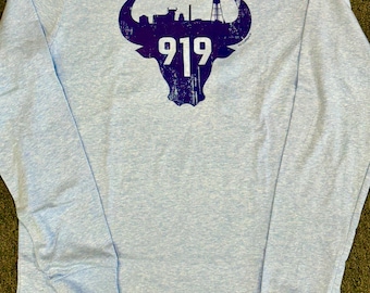 Durham NC Bull City 919 Long Sleeve T-Shirt Unisex Lt Blue Heather