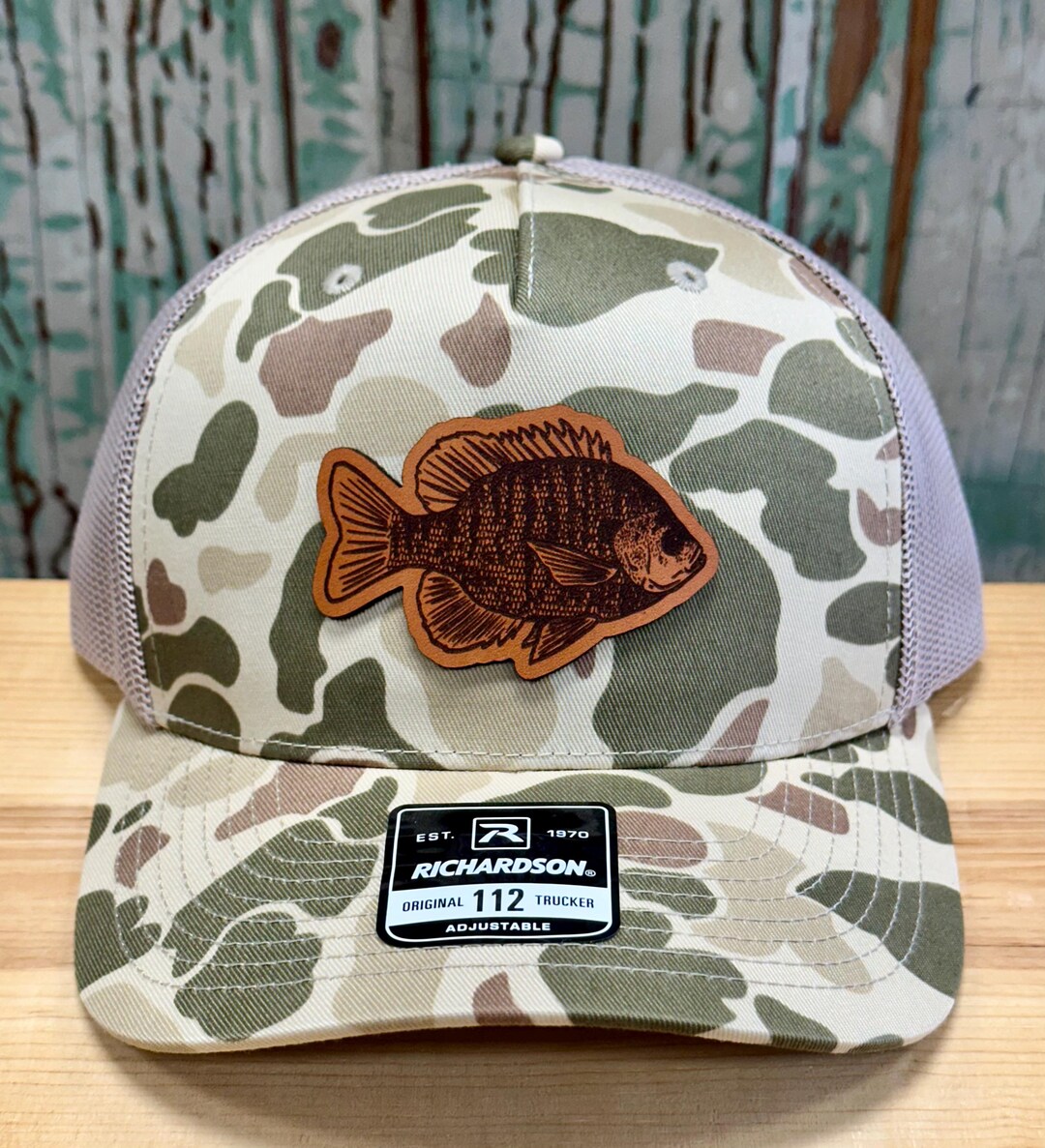 Bluegill Leather Patch Trucker Hat Adjustable Richardson 112 UK