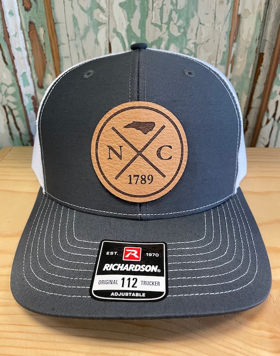 North Carolina Cross Leather Patch NC Trucker Hat Charcoal