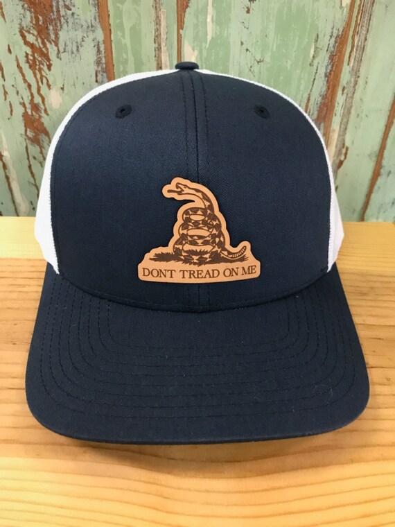 Don't Tread on Me Outline Leather Patch Trucker Hat Navy/white
