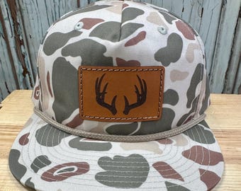 Richardson 256P Printed Umpqua Deer Antlers Custom Leather Patch Trucker Hat Hunting Camo