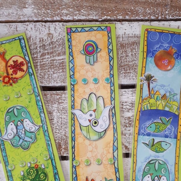 Judaica art, printed original artwork of Jerusalem bookmarks, choose one or buy a set of more. A perfect token gift for any Jewish festivity