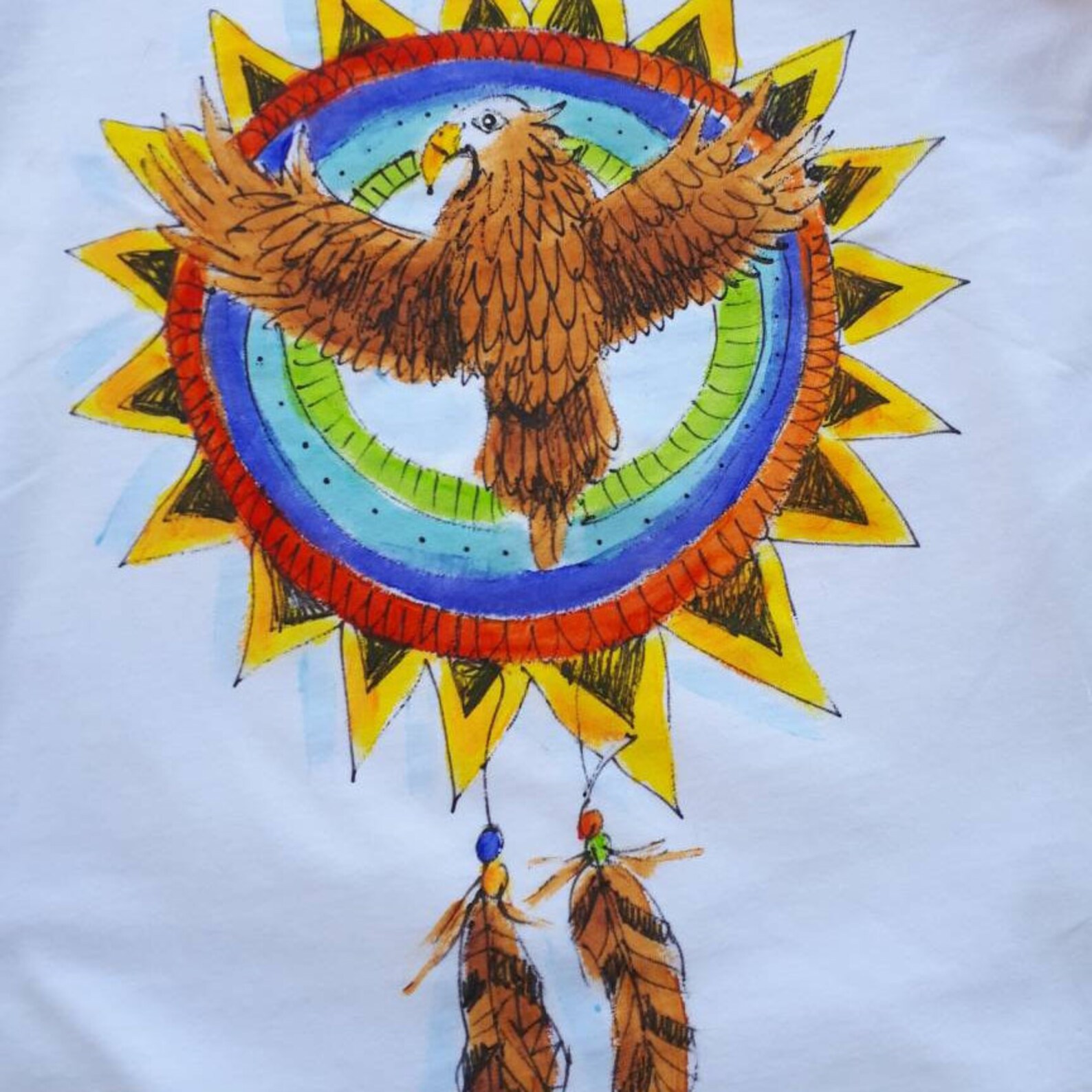 Eagle dream catcher womans Tshirt handpainted colorful art | Etsy