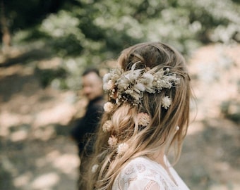 Épingles à fleurs ROSE BLUSH - Peigne à fleurs séchées et conservées - Clip rustique - Clip de fleur de mariage - Morceau de cheveux de mariage - Demoiselles d’honneur - Mariée de poules