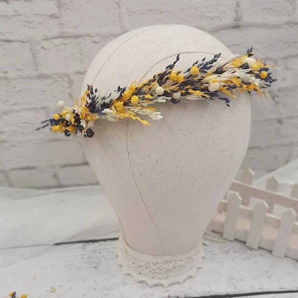 Ukrainian flower crown, Blue yellow headband, Dried flower crown, Send love Ukraine, Rustic crown,Yellow flower, Ukrainian shop