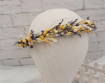Ukrainian flower crown, Blue yellow headband, Dried flower crown, Send love Ukraine, Rustic crown,Yellow flower, Ukrainian shop