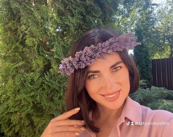 Spring Dried Halo Flower Crown - Dried Naturals - Purple real lavender - Lavender headband- Bridal - Wedding Flower Girl - Boho