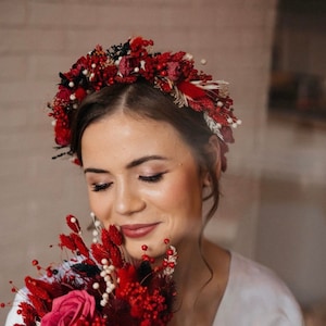 Burgundy flower crown, Burgundy flower girl headband, Boho flower crown, Toddler flower crown, Red flower headpiece, Dried flower crown