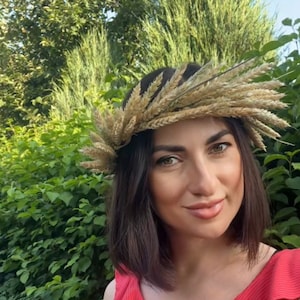 Boho Wheat Crown Headband: Fall Wedding Hair Accessories Womens Autumn Dried Flower Crown for Bohemian Nuptials image 2