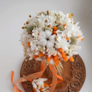 Boho Elegance: Rust Terracotta Wedding Bouquet for a Unique Bridal and Bridesmaid Ensemble