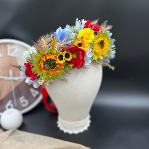 Ukrainian vinok Orange red floral headpiece Sunflower crown Bridal hairpiece Wedding floral wreath Hair flowers Ukrainian wreath