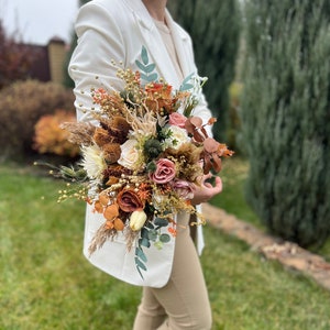 Terracotta and rust boho wedding bouquets; terracotta and ivory bouquet, boho bouquet, fall bouquet Dusty rose peach ivory bridal bouquet