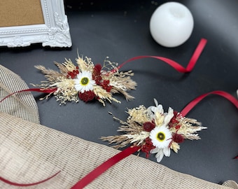 Flower wrist corsage, Man's boutonniere, Marsala buttonhole, Burgundy wrist corsage, Wedding accessory, Burgundy floral boutonniere