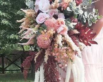 Dusty Rose burgundy cascading bouquet, Cascading wedding bouquet, Blush Wedding bouquet, burgundy cascading bouquet