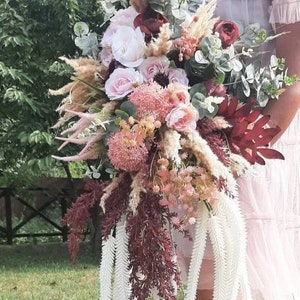 Dusty Rose burgundy cascading bouquet, Cascading wedding bouquet, Blush Wedding bouquet, burgundy cascading bouquet