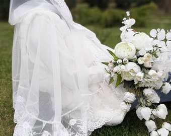Ivory Lace Chapel Veil for Catholic Mass, Wedding Mantilla, Church Head Covering, Handmade Christian Veil, Gift for Mom or Bride