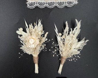 Ivory Dried Flower Boutonniere, Rustic Wedding Lapel Pin, Groomsmen Buttonhole, Boho Groom Accessory, Neutral Wedding Boutonniere