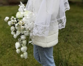 Cascade Wedding bouquet, White Bouquet, Cascading Bridal Bouquet, White Wedding Bouquet, Sage wedding Bouquet White Bouquet