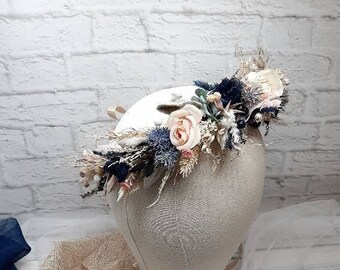 Navy blue flower crown, winter flower crown, pale blue headband, wedding flower crown, christmas flower crown, navy flower girl halo