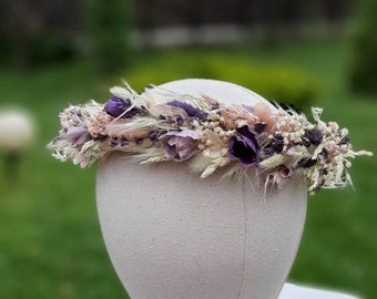 Lavender Flower crown, Flower girl crown, Lilac flower crown, Purple flower crown, lavender hair comb, flower girl crown, dried flower crown