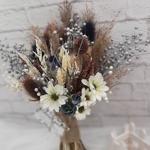 Bouquet da sposa rustico boho, bouquet di margherite essiccate, bouquet in argento e oro rosa, bouquet da sposa in rame, bouquet in oro rosa e avorio