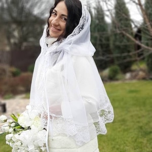 Weißer Kirchenkopf Bedeckung Schleier, katholische Spitze Mantilla, Boho Schal Shrug, katholischer Kopfbedeckung Schleier für Kirche, Weiße Kapelle Schleier